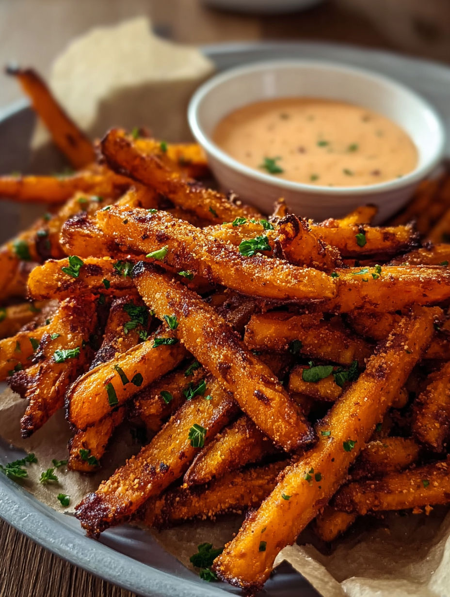 A bowl of fries with a dipping sauce.