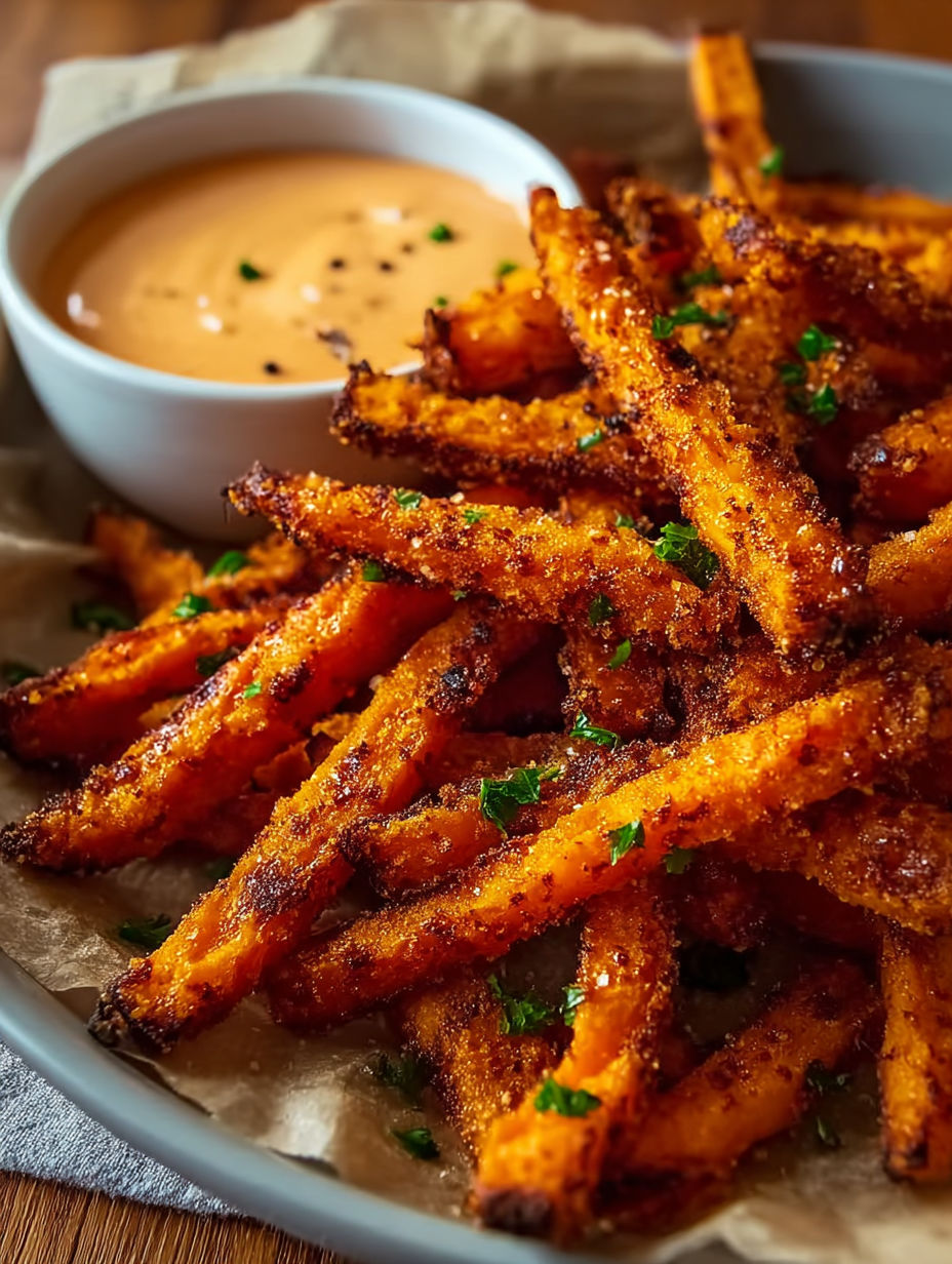 A bowl of fries with a dipping sauce.