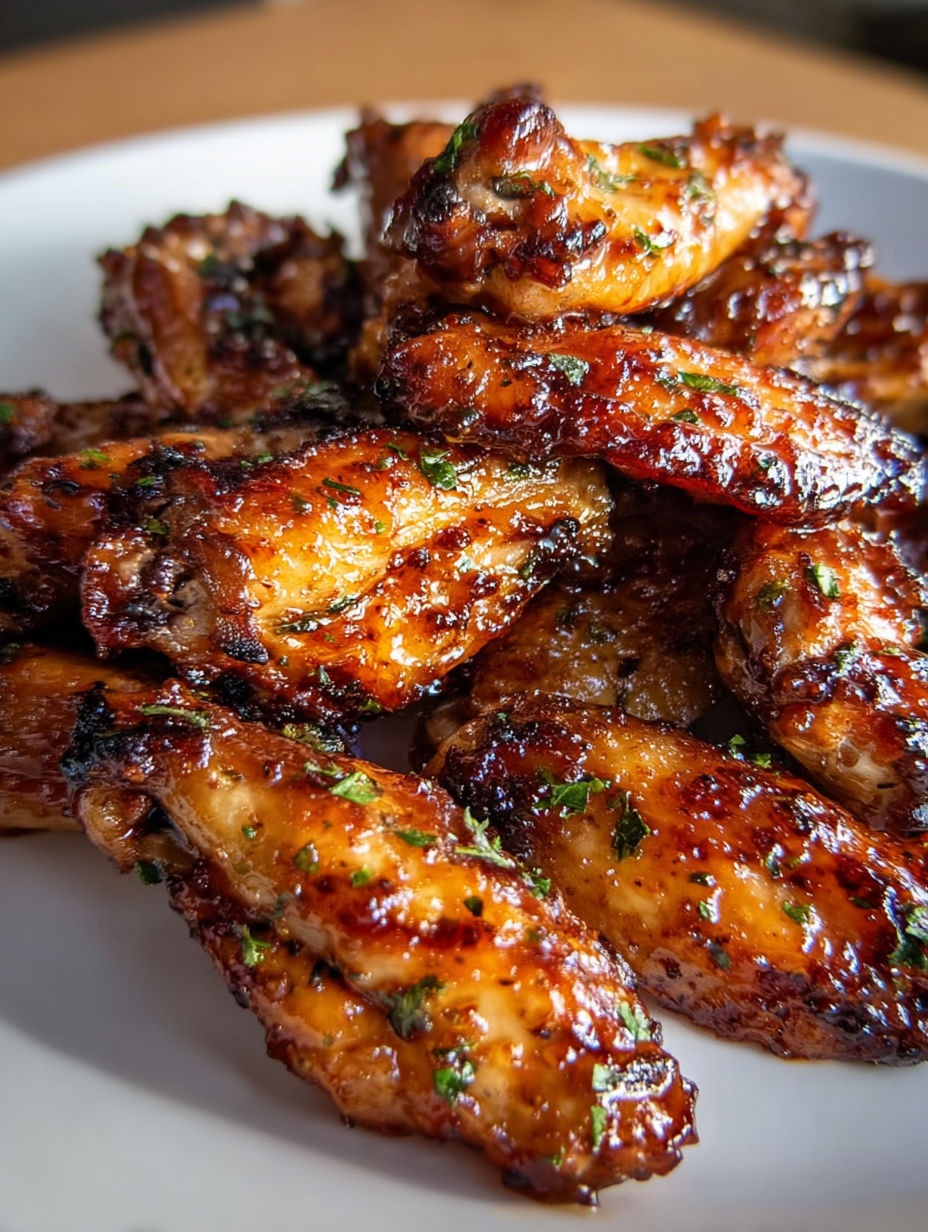 A plate of sticky pineapple-teriyaki chicken wings.