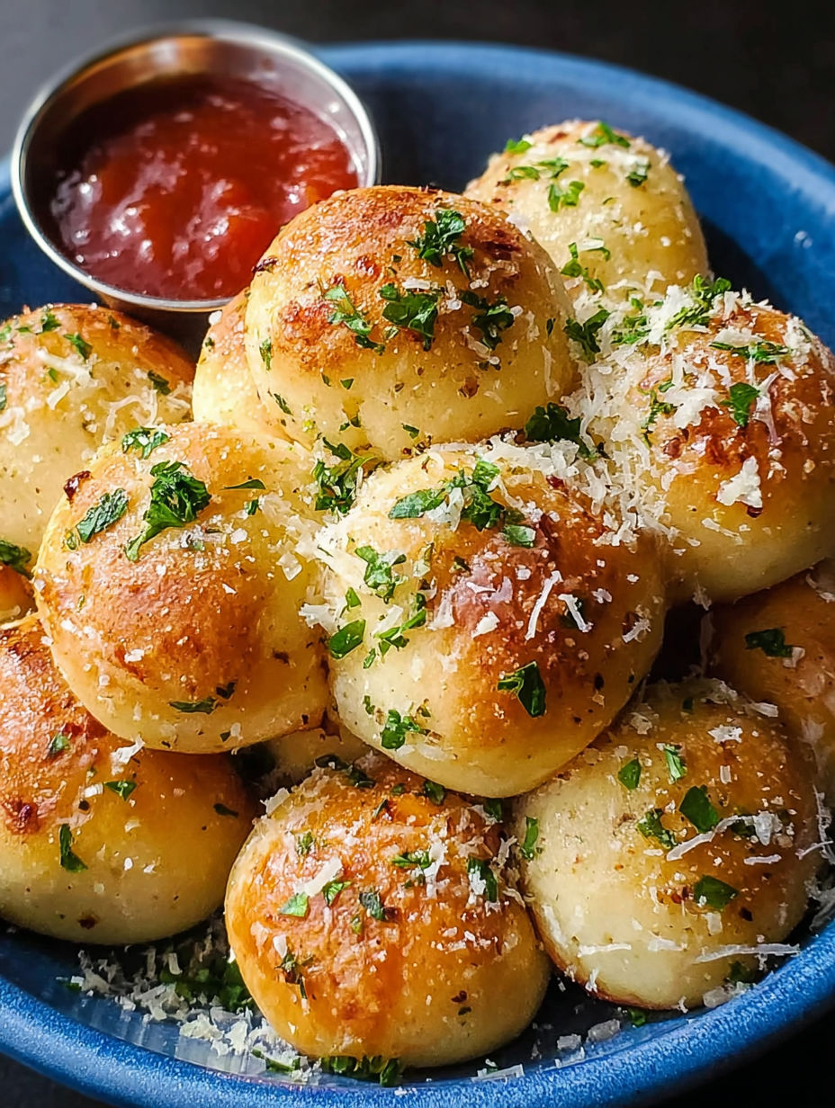 A bowl of Parmesan bread bites.