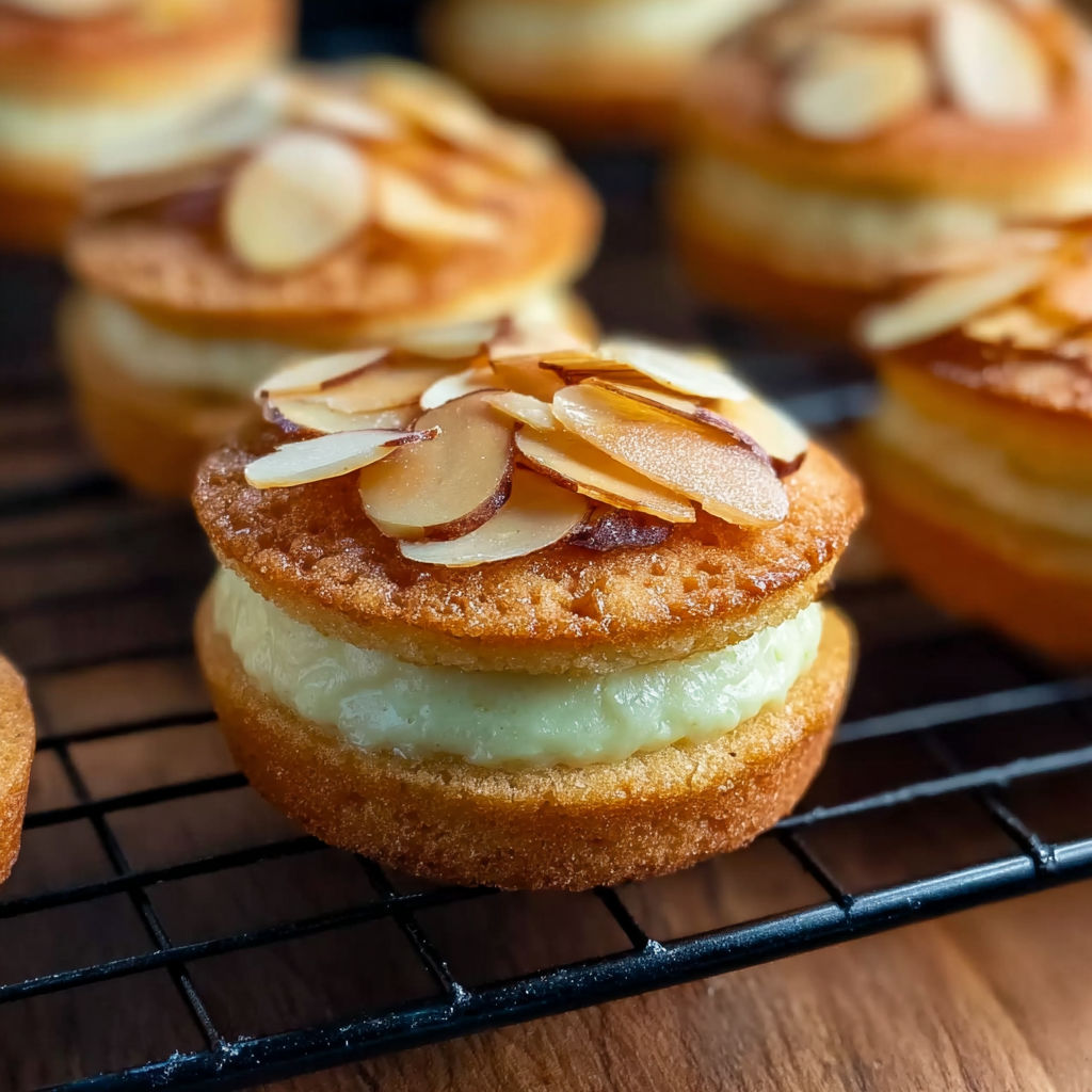 A tray of baked goods with almonds on top.