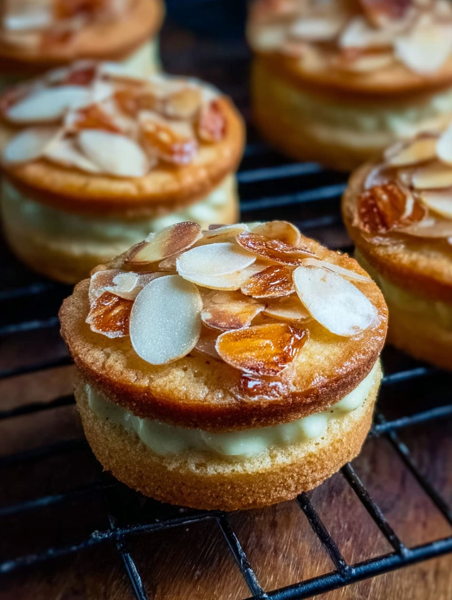 A close up of a Bienenstich-Plätzchen.