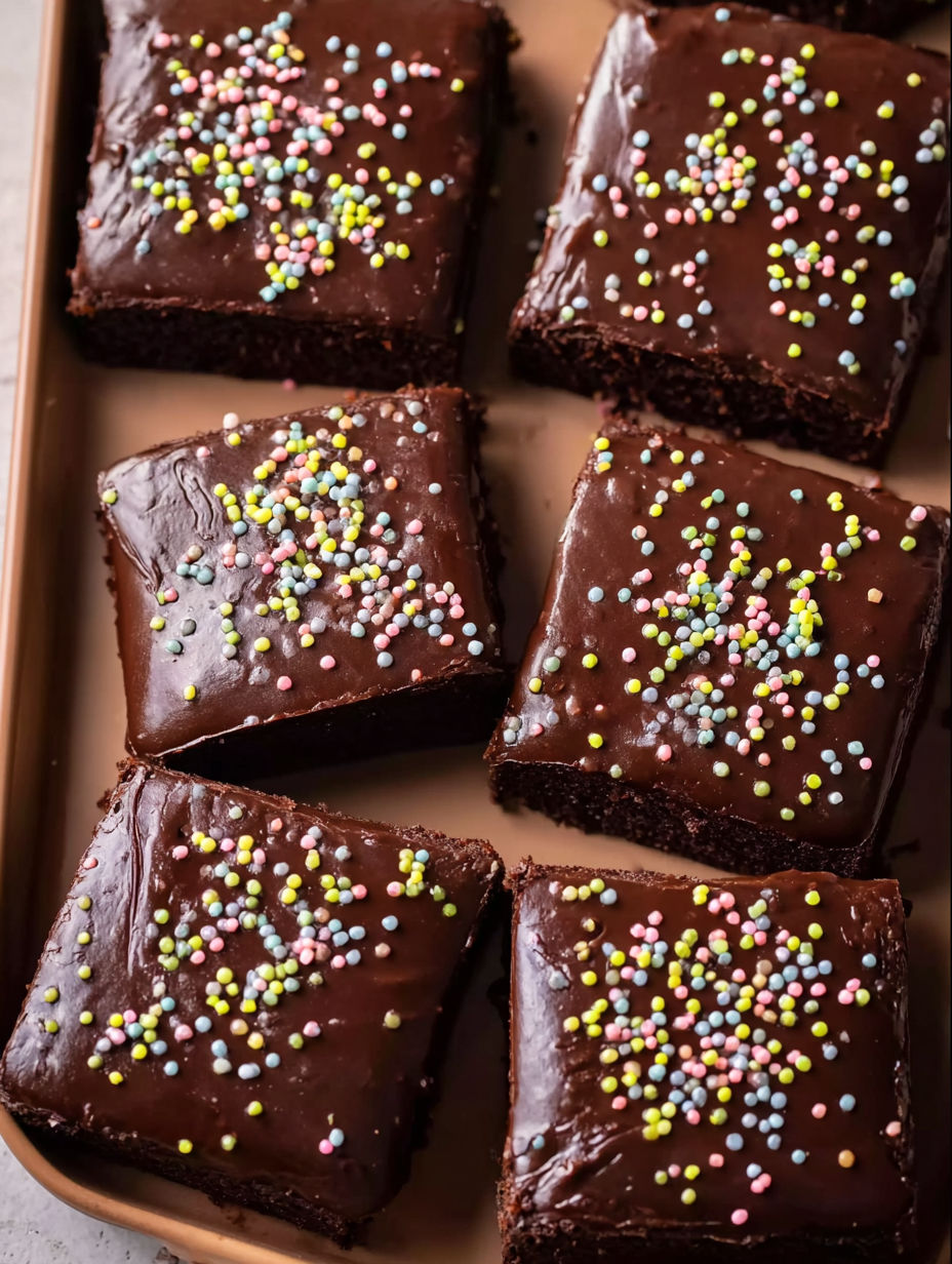 Chocolate cake with sprinkles.