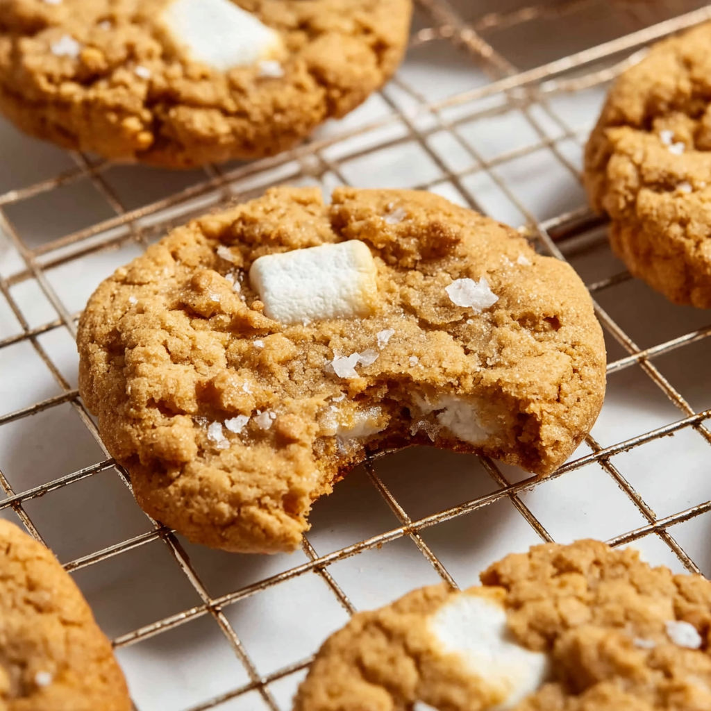 A tray of brown butter marshmallow crispy cookies.