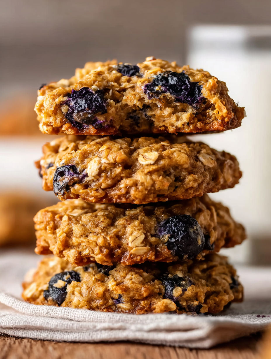 A stack of blueberry oatmeal cookies.
