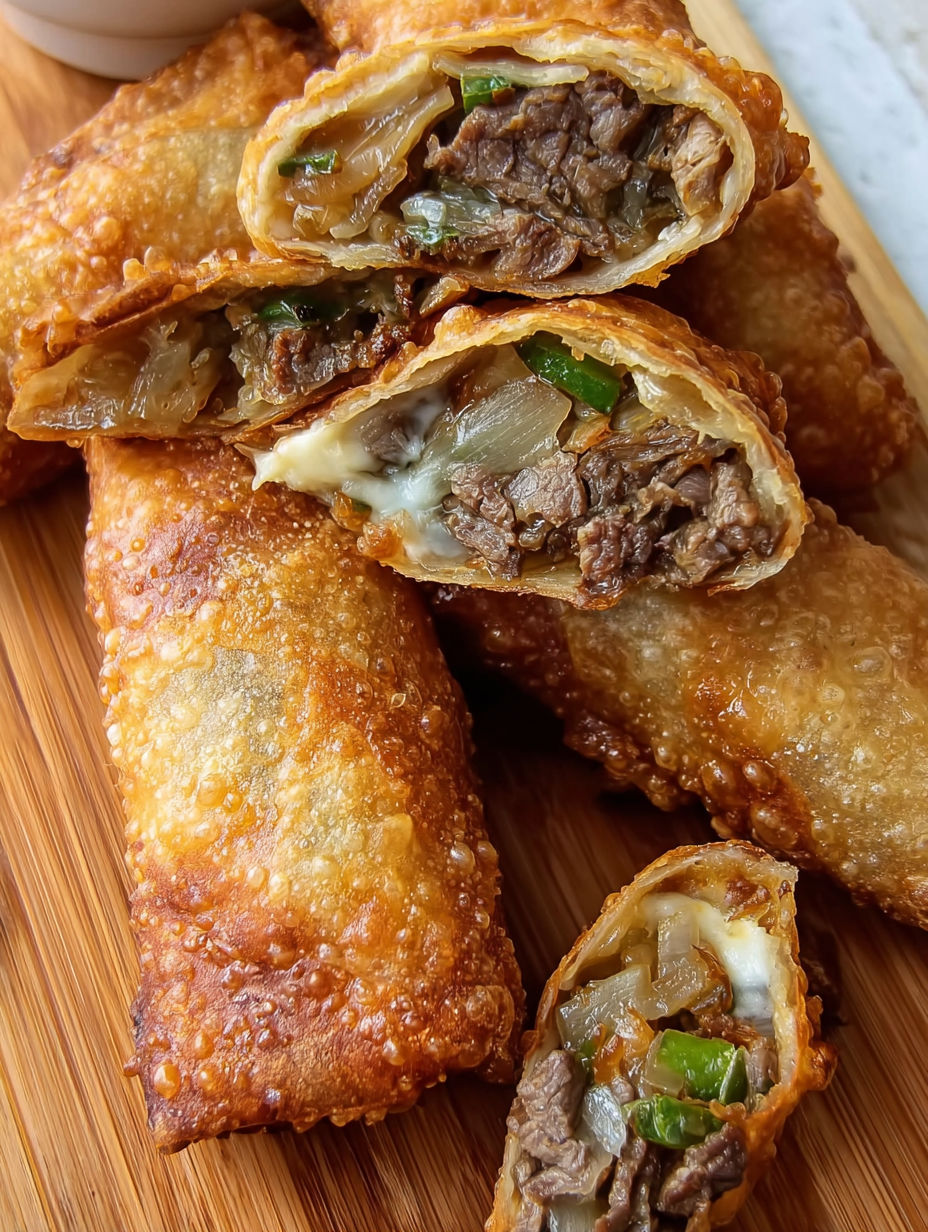 A plate of Philly cheesesteak egg rolls.