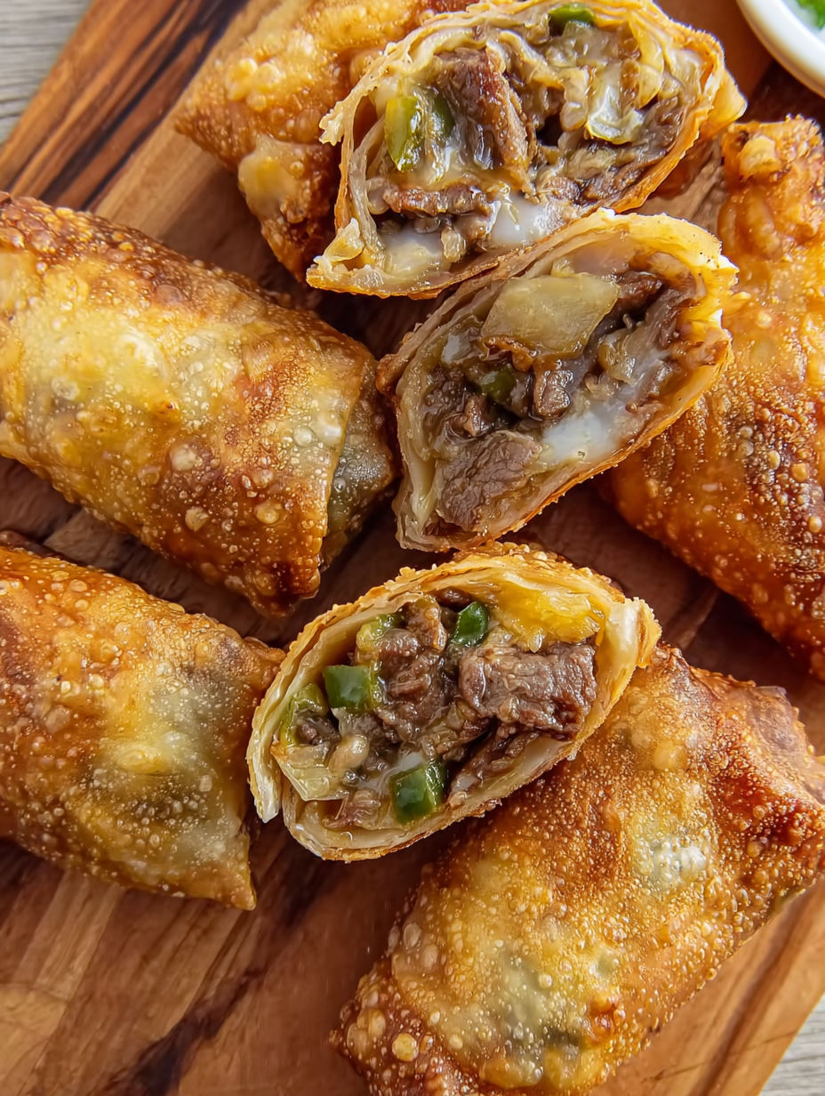 A plate of Philly cheesesteak egg rolls.