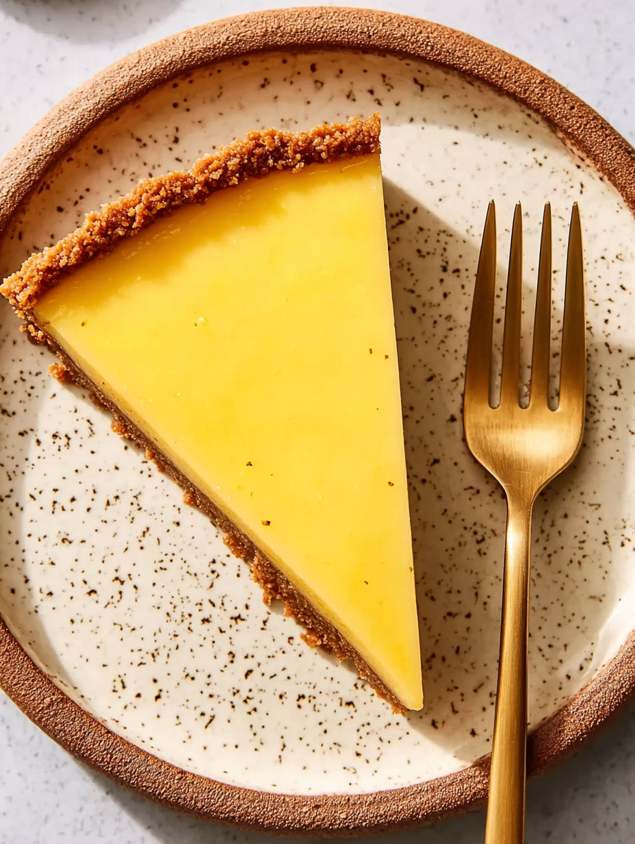 A slice of lemon butter pie on a plate.