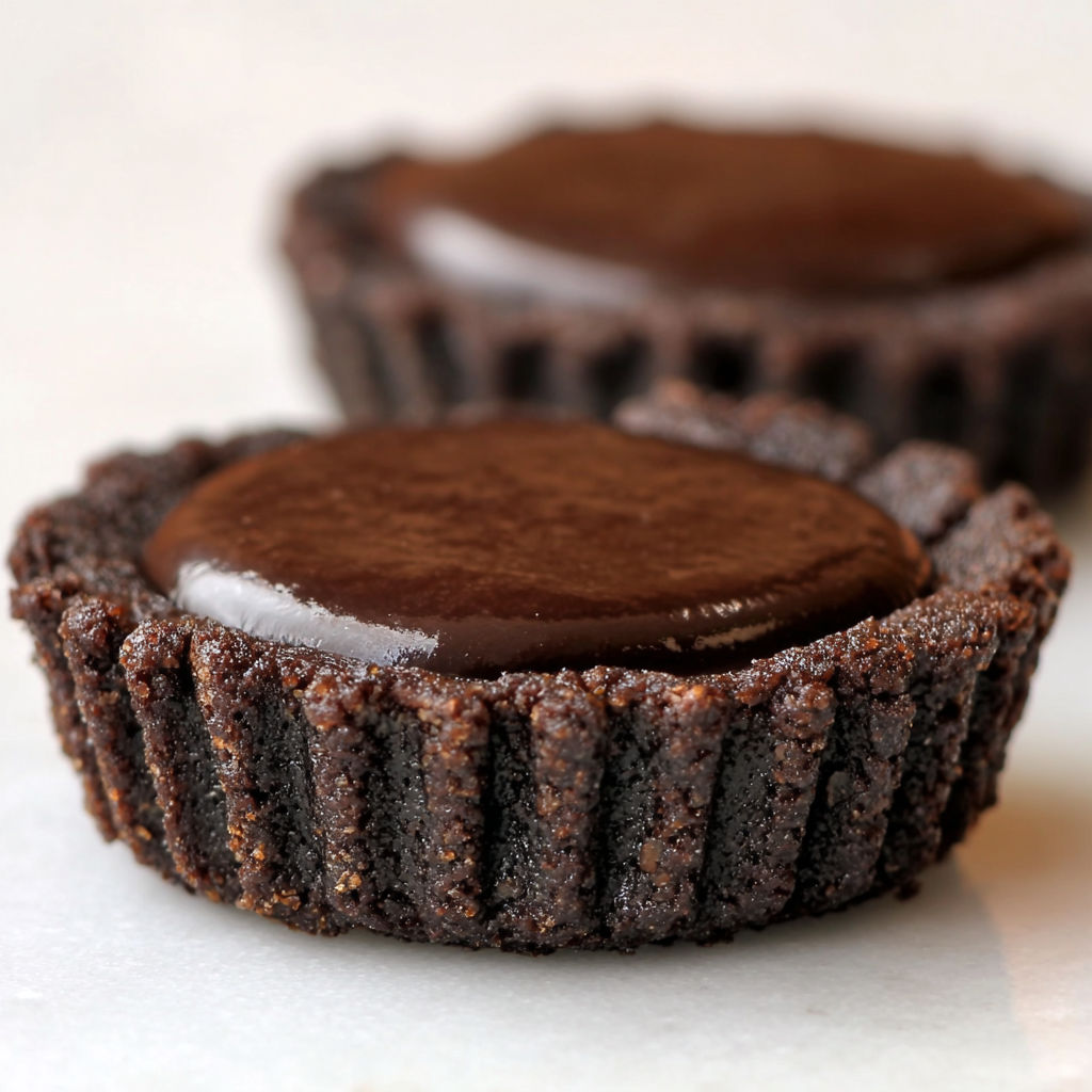 Two miniature chocolate cakes with chocolate ganache.