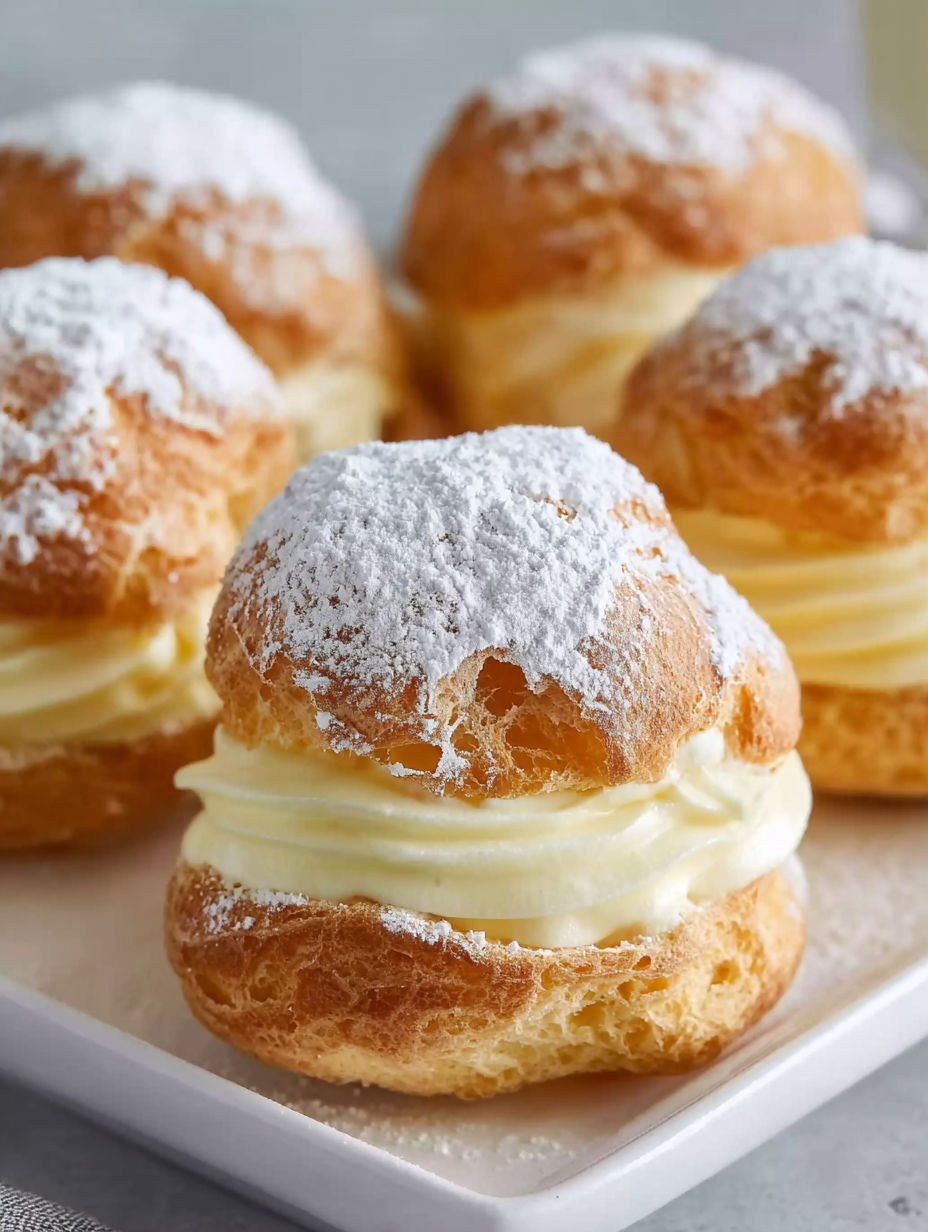 A plate of Italian pastry with powdered sugar.