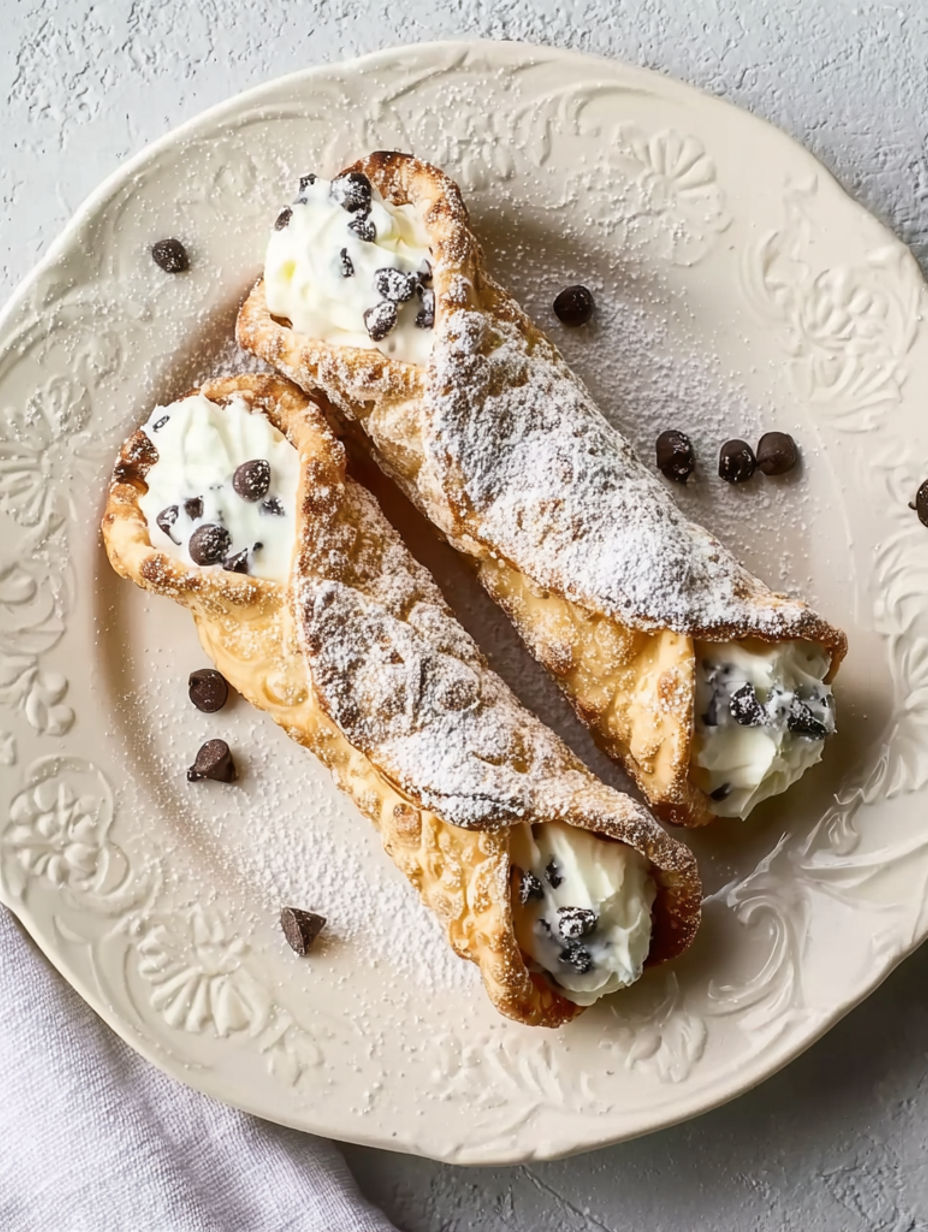 Two cannoli pizzelle with white and brown sugar.