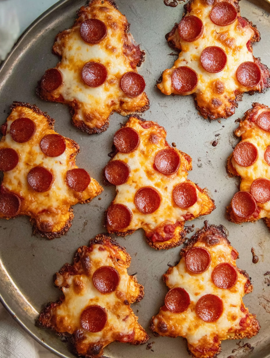 Pizza shaped like a christmas tree.