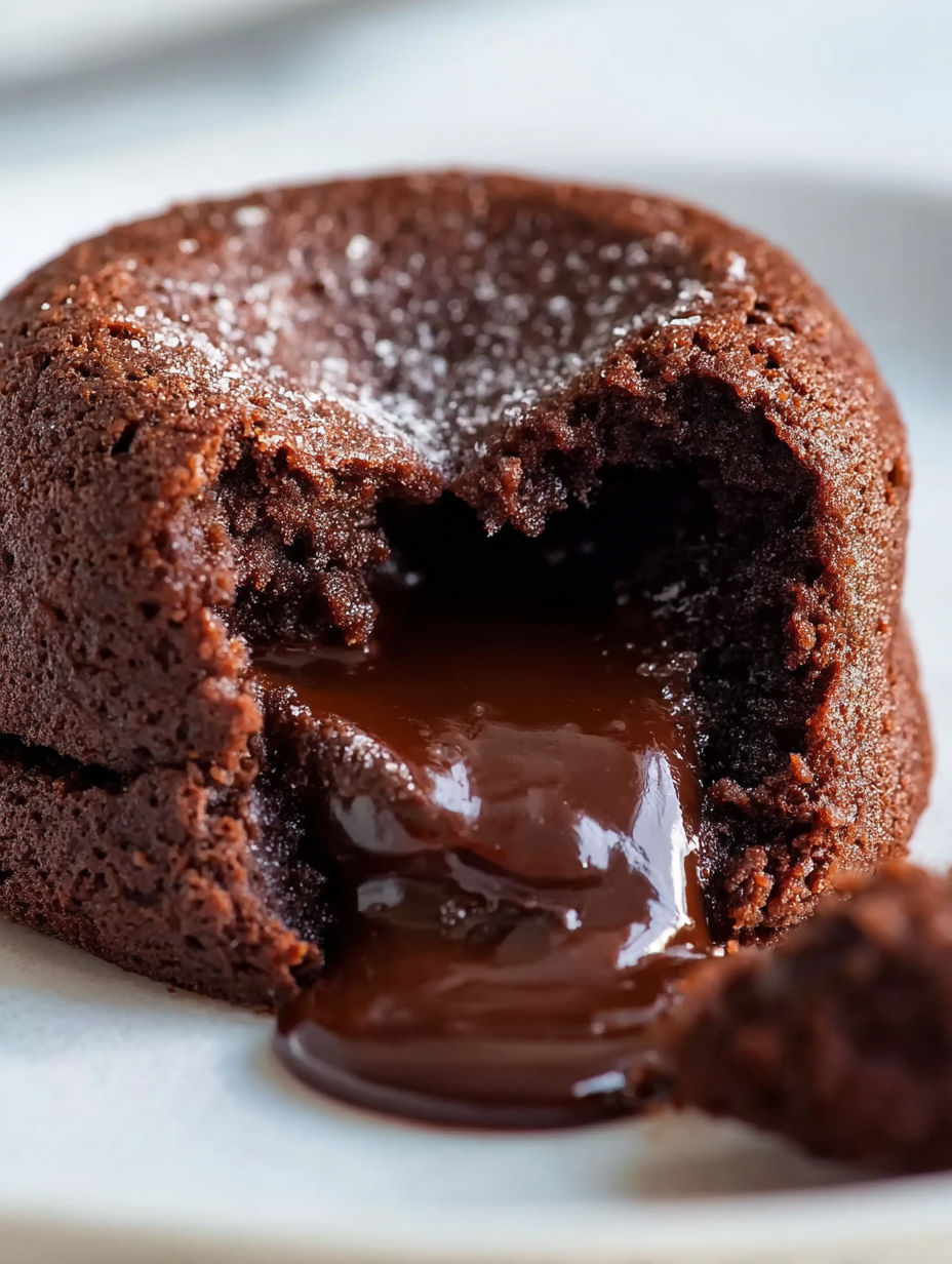 A chocolate lava cake with a bite taken out of it.