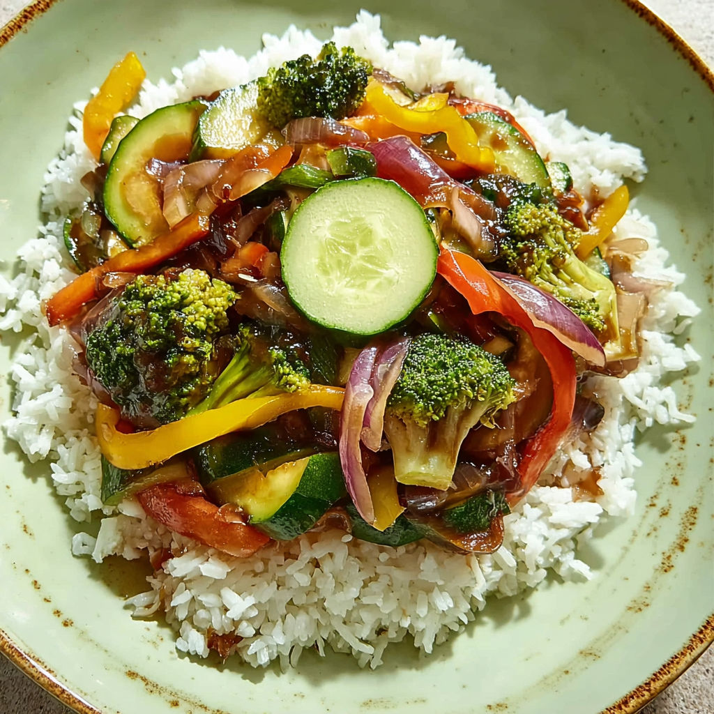 A plate of food with rice and vegetables.