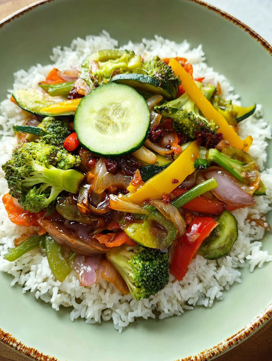 A bowl of rice with vegetables.