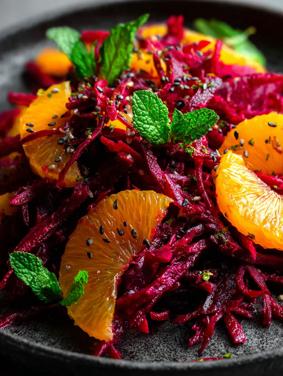 A salad made of beets and oranges.