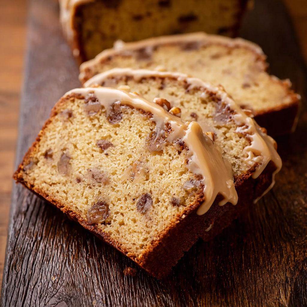 A slice of butter pecan pound cake.