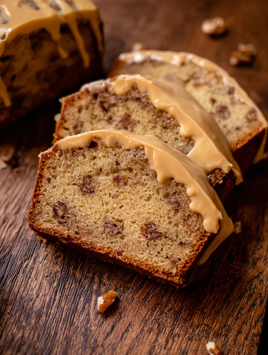 A slice of butter pecan pound cake.