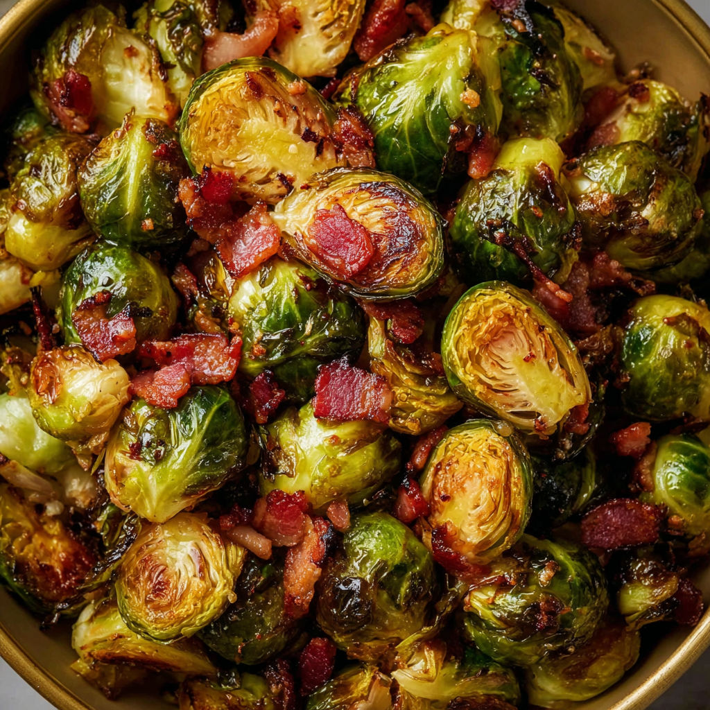 A bowl of bacon and brussels sprouts.