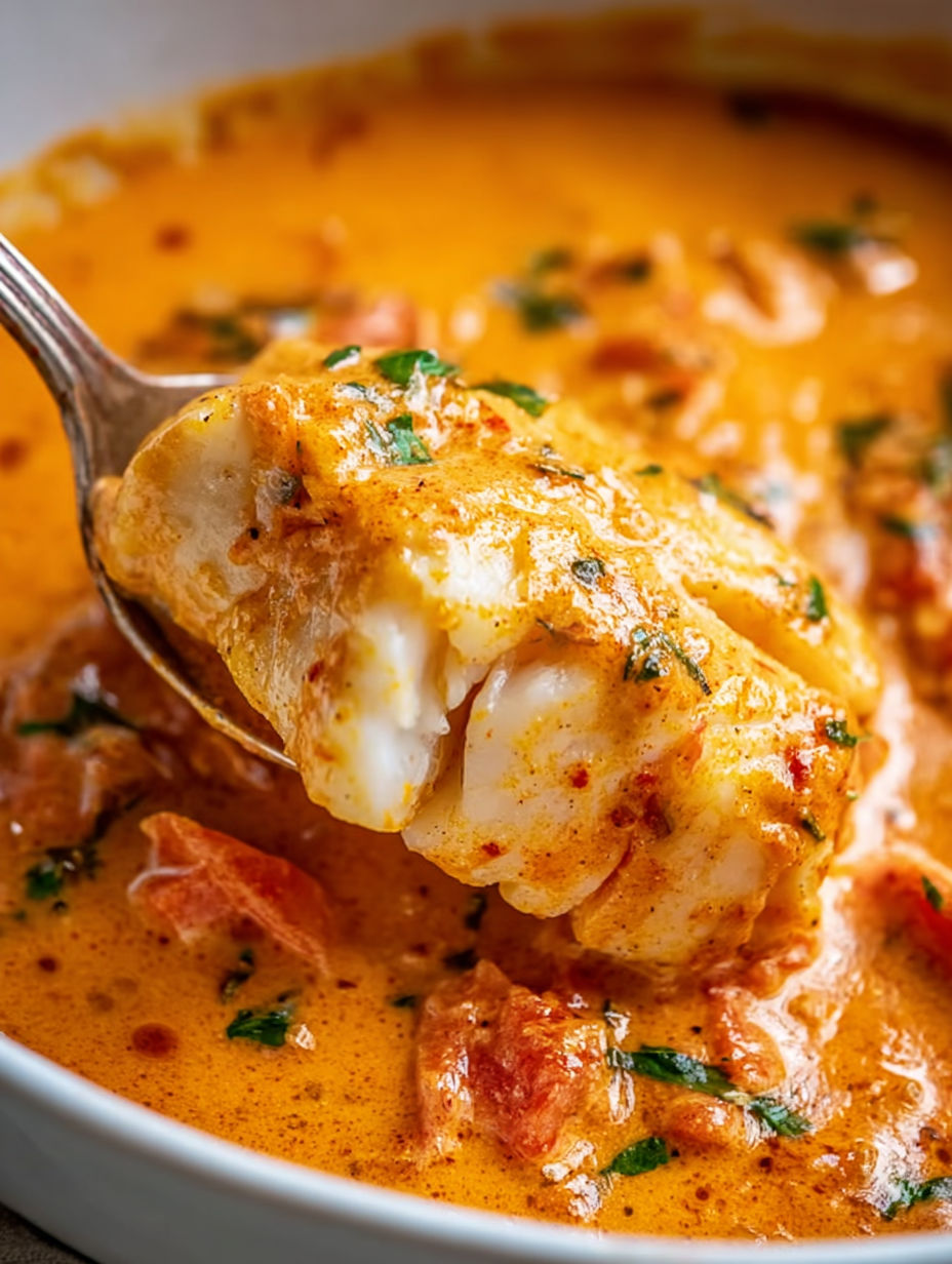 A fork is in a bowl of fish.