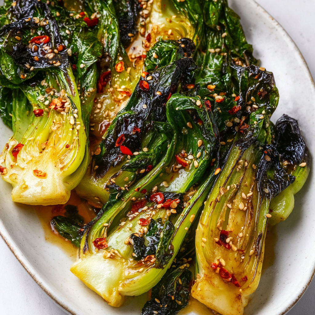 A plate of food with a green vegetable on it.