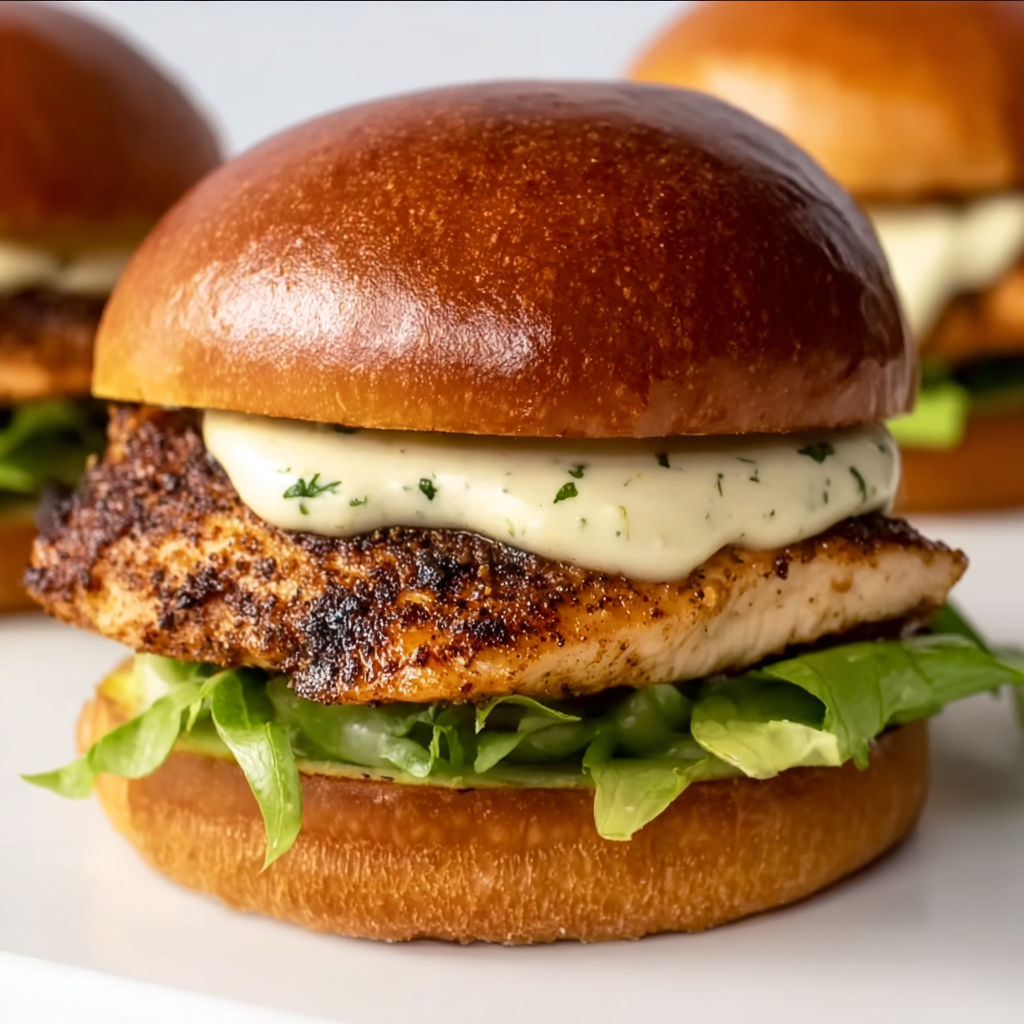 A Cajun Chicken Alfredo Sandwich with lettuce and cheese.