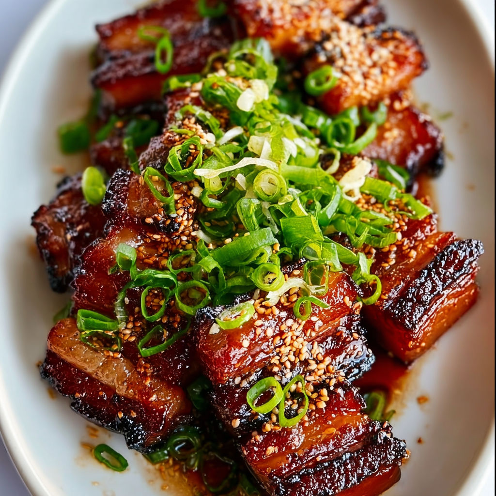 A plate of Korean pork with sesame seeds.