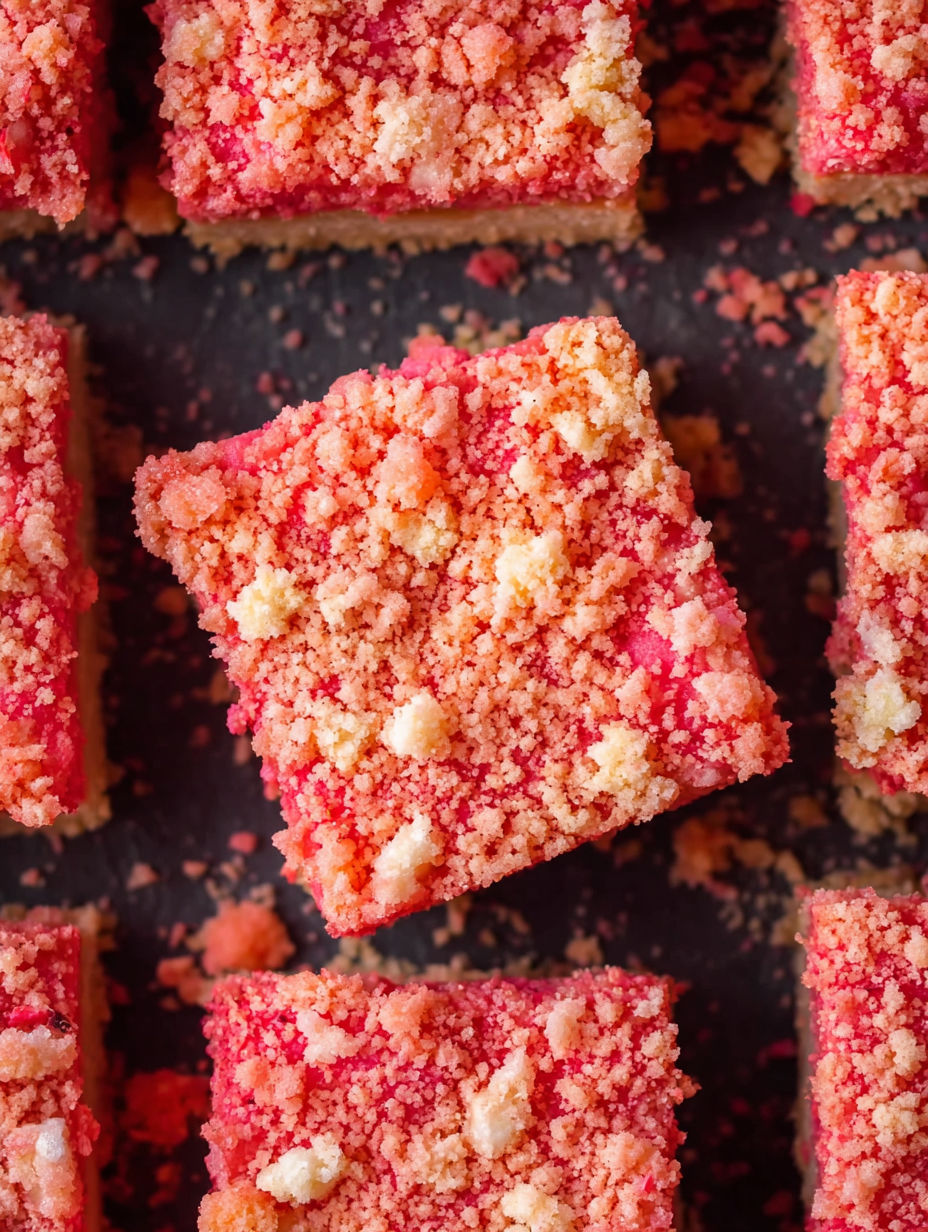 A piece of strawberry crunch brownies.