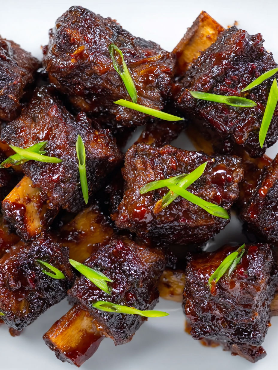 Caramelized slow roast Asian beef short ribs.