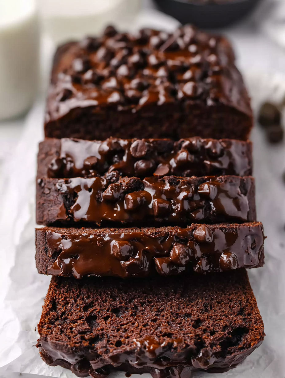 A slice of chocolate cake with chocolate drizzle.