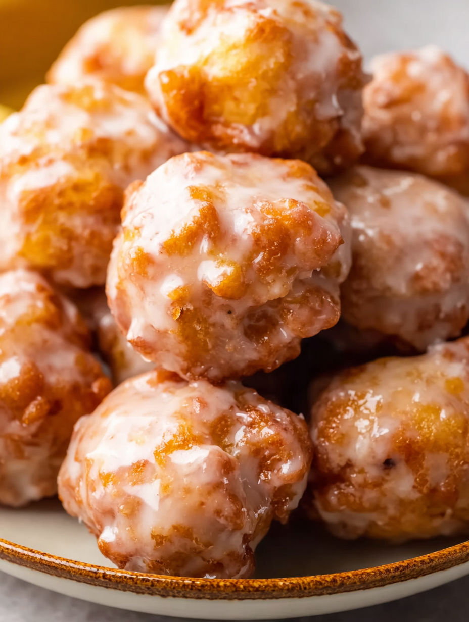 A plate of doughnuts with glaze.