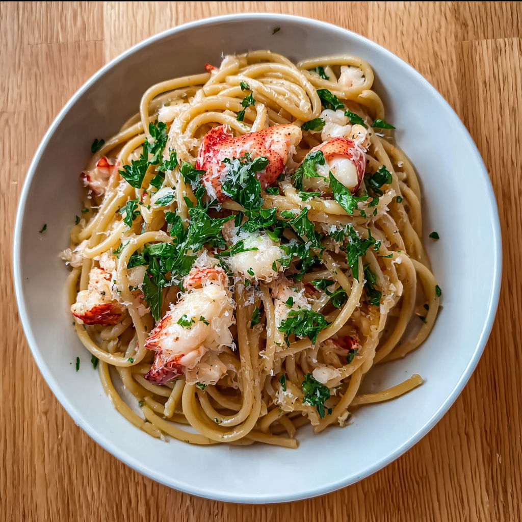 A bowl of lobster bucatini.
