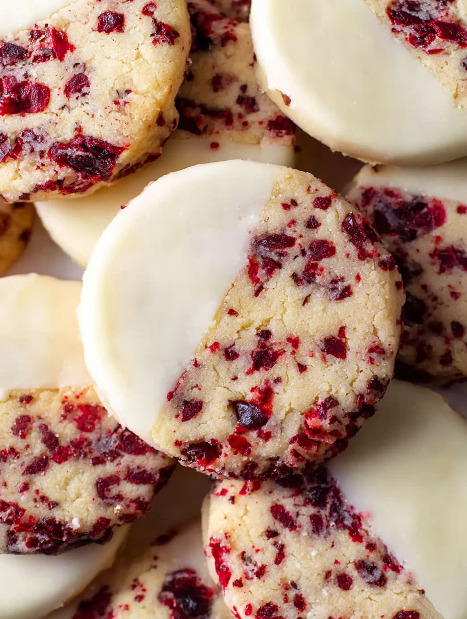A plate of cranberry-mandel shortbread cookies.