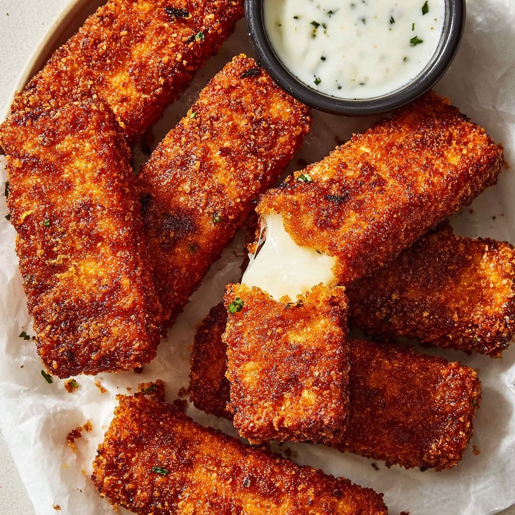 Nashville Hot Mozzarella Sticks with a side of ranch dressing.