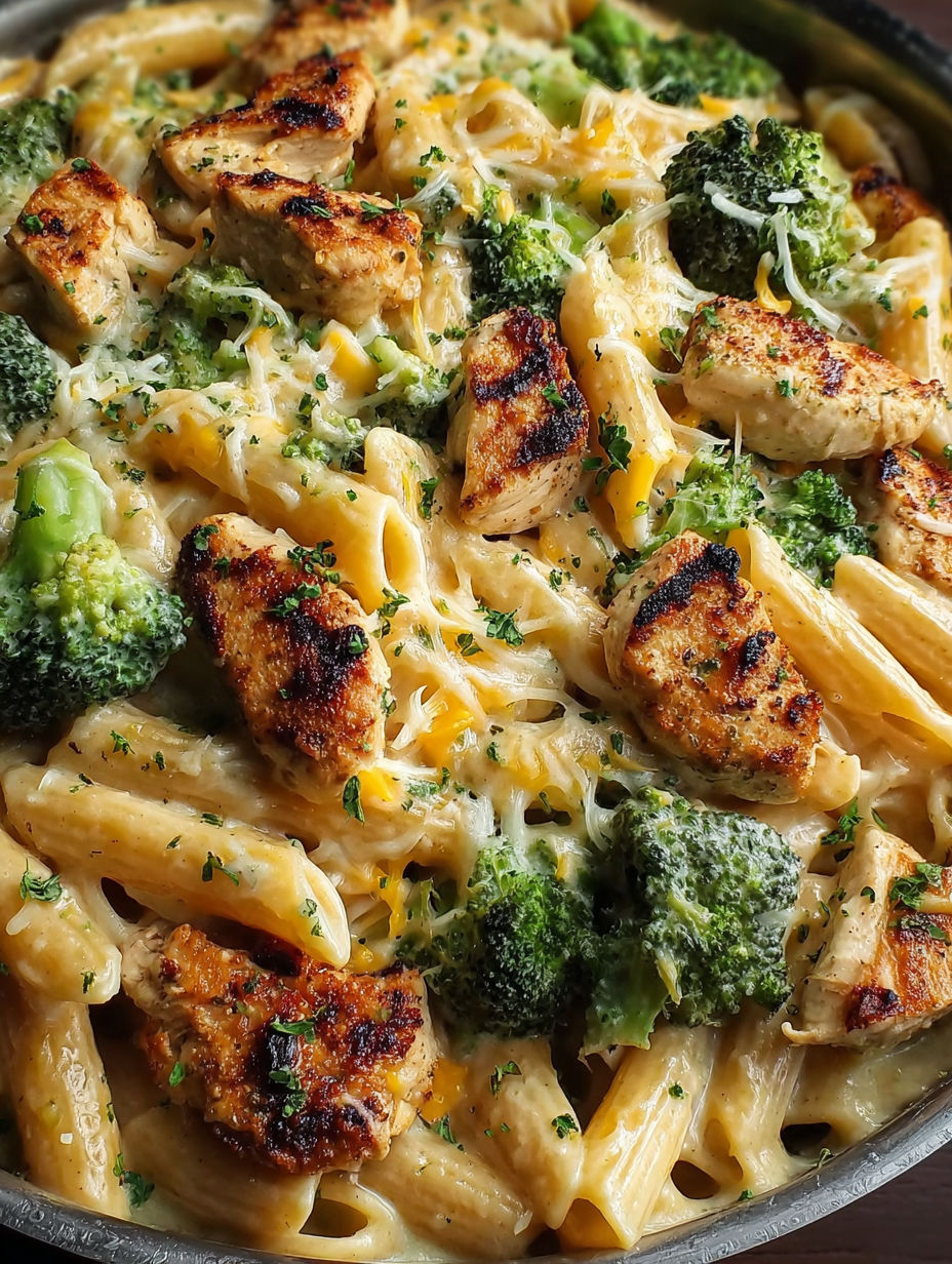 A dish of Cajun Chicken Broccoli Alfredo.