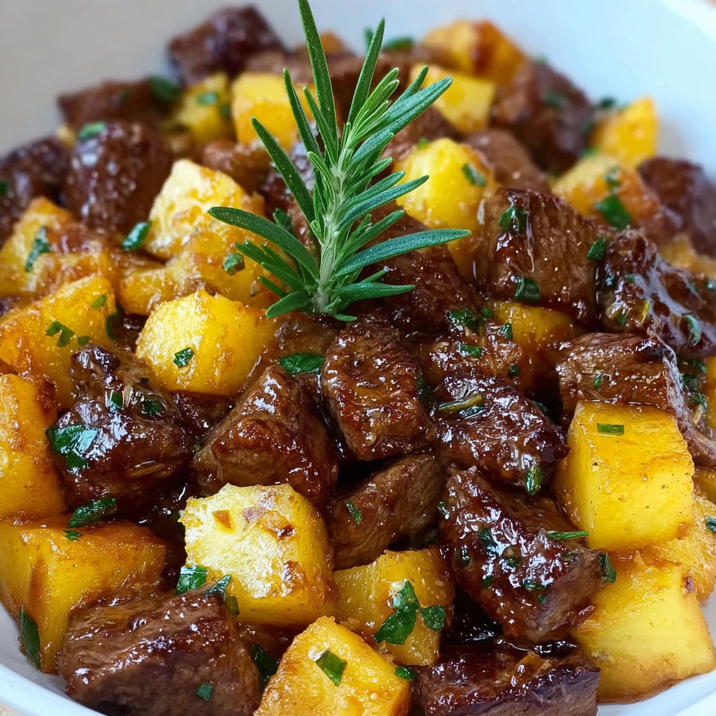 A bowl of meat and potatoes.
