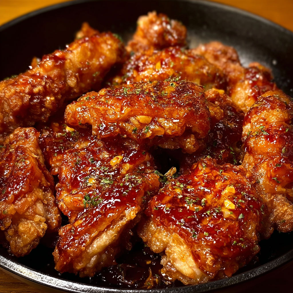 A bowl of honey garlic chicken bites.