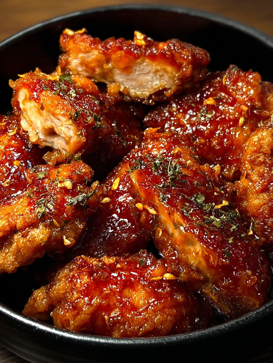 A bowl of honey garlic chicken bites.