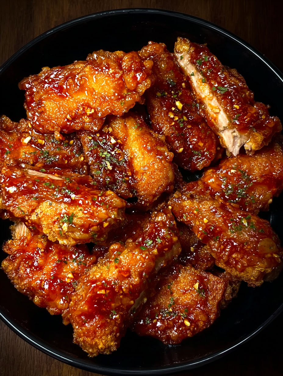A plate of honey garlic chicken bites.