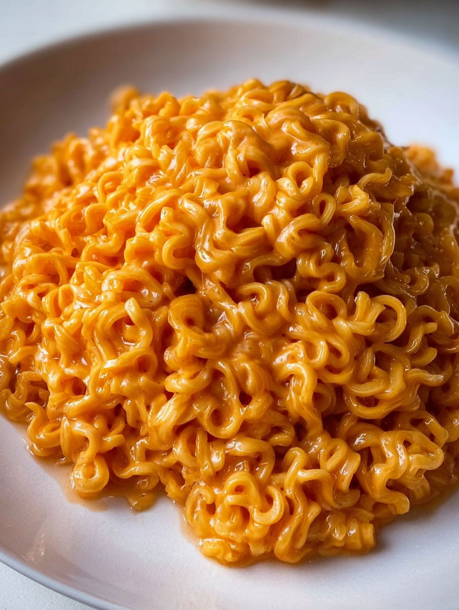A pile of spicy ramen noodles.