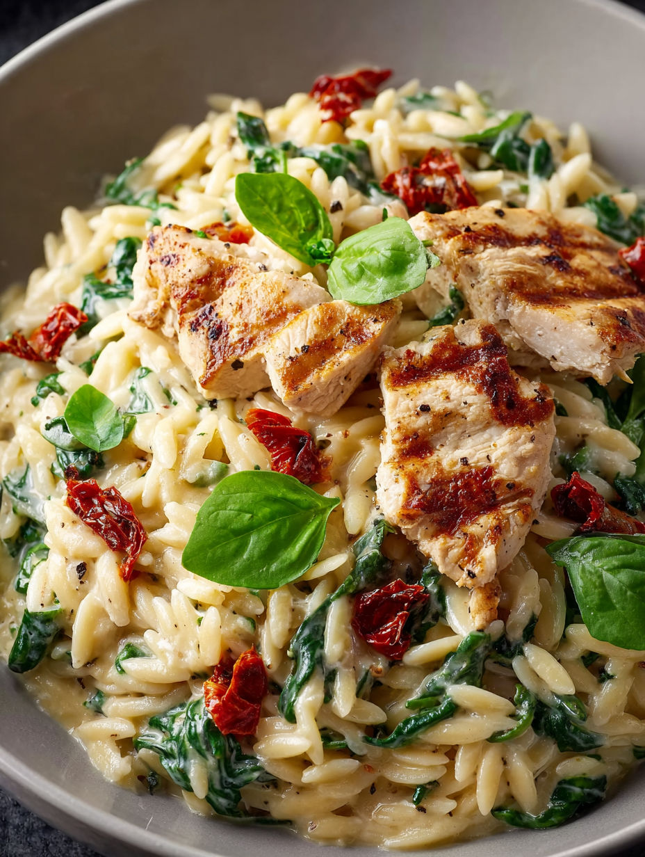 A plate of food with chicken and pasta.