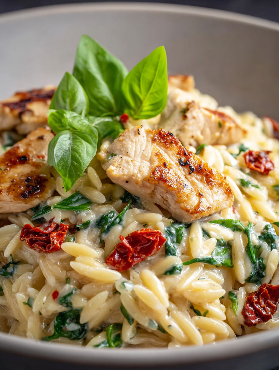 A plate of chicken and pasta.