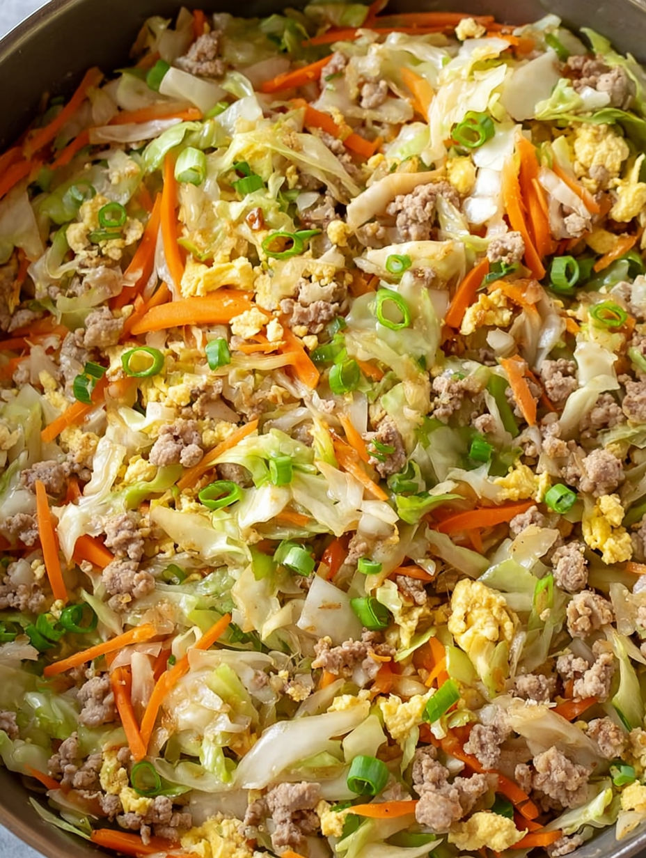 A bowl of food with a variety of ingredients including meat, vegetables, and eggs.
