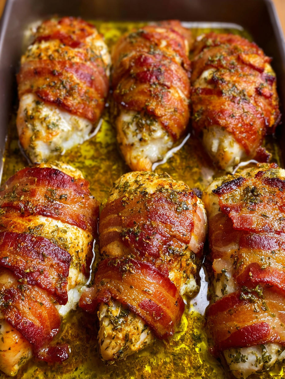 Bacon wrapped garlic parmesan chicken.