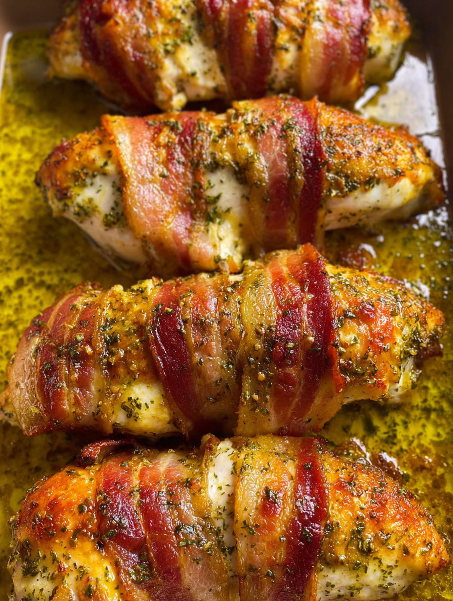 Bacon wrapped garlic parmesan chicken.