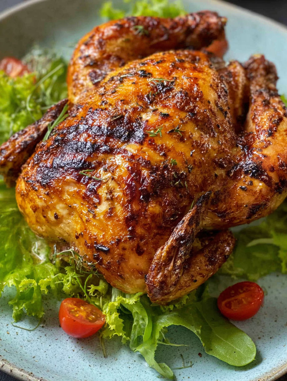A close up of a cooked chicken.