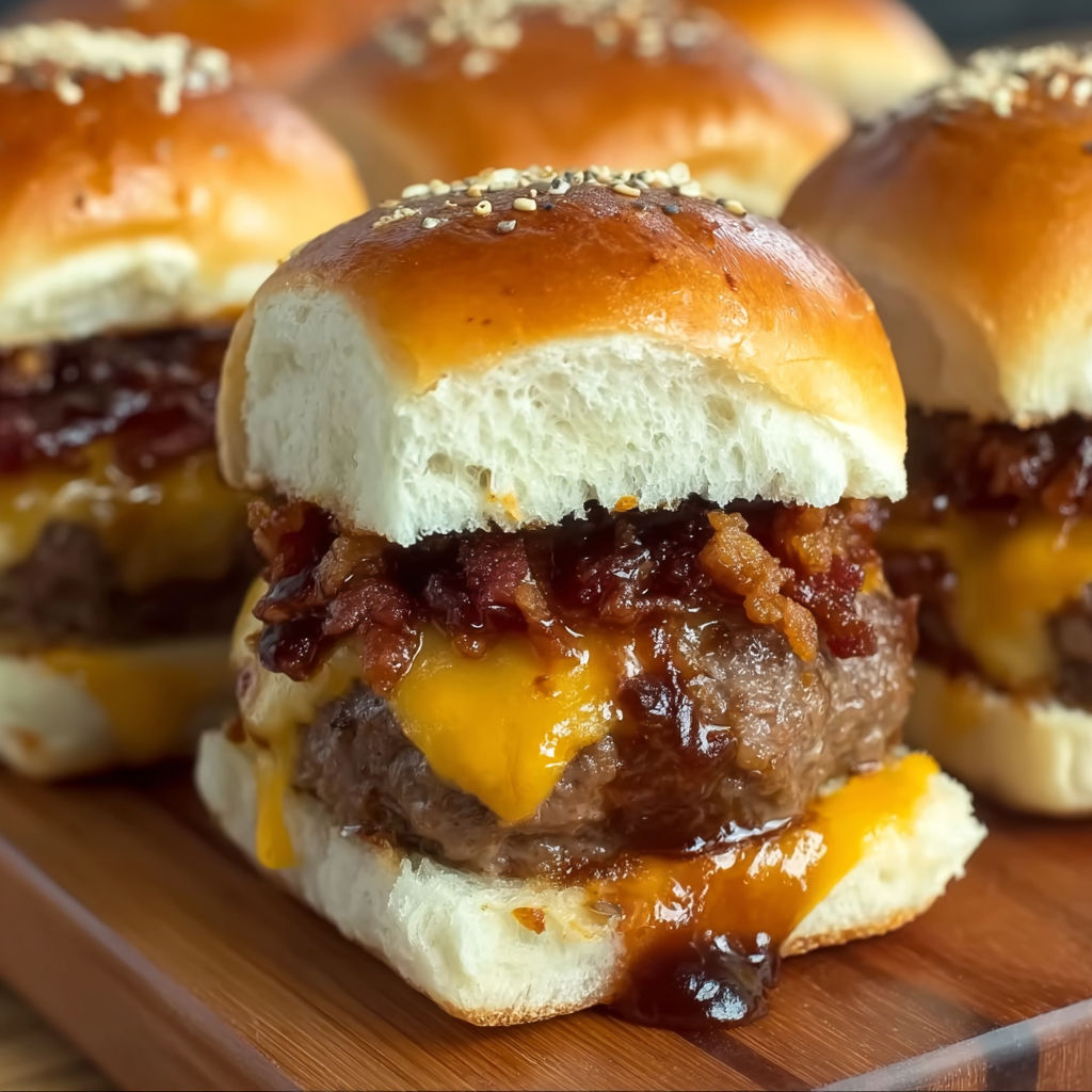 A plate of BBQ cheeseburger sliders.