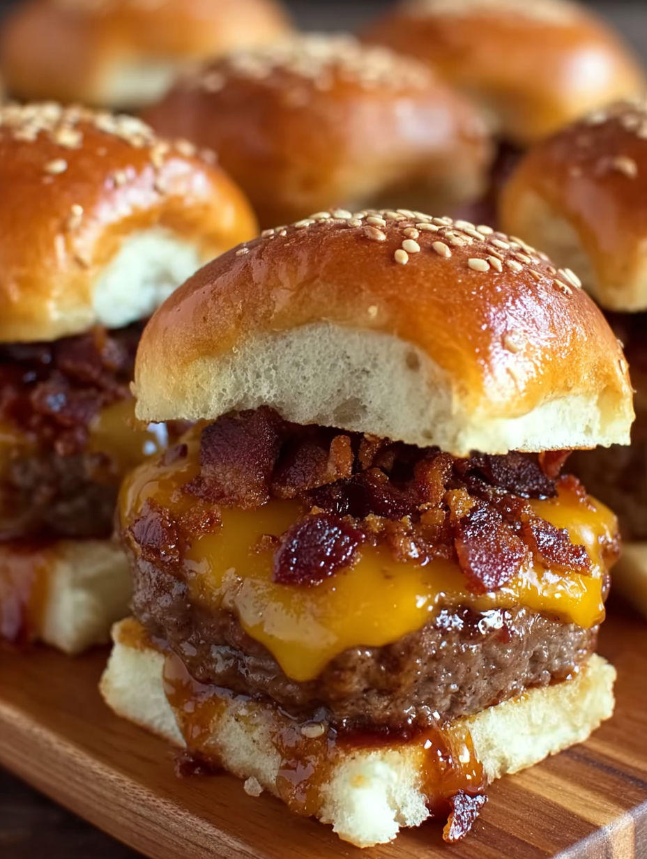 A close up of a BBQ cheeseburger slider.