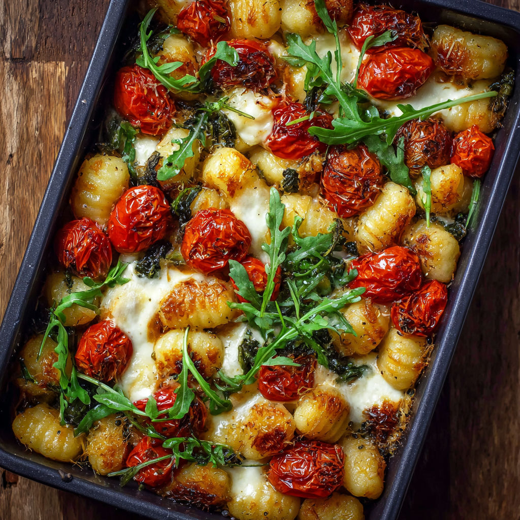 A dish of pasta with tomatoes and spinach.