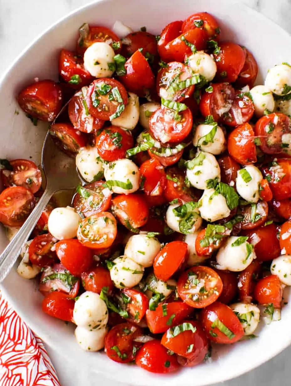 A bowl of Caprese salad.